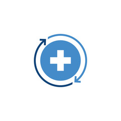 Obraz premium Medical cross and arrow icon logo