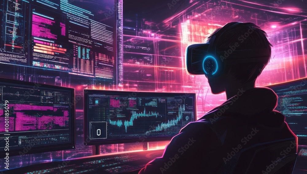 Poster virtual reality hacker in a digital world