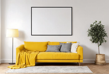 Yellow grey design interior with mockup frame
