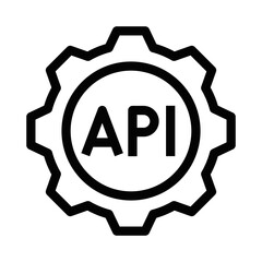 Vector illustration of an API icon inside a gear, representing application programming interfaces and development tools.