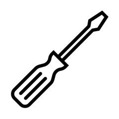 Vector illustration of a screwdriver icon, representing tools, repair, and construction concepts. Editable stroke.