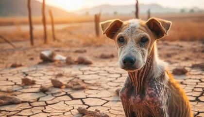 Sad Dog in a Dried-Up Field.