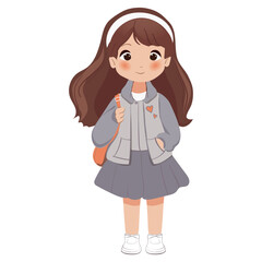 Cute school  little cartoon girl with school backpack vector illustration