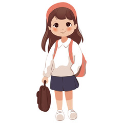 Cute school  little cartoon girl with school backpack vector illustration