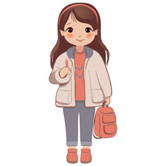 Cute school  little cartoon girl with school backpack vector illustration