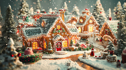 Fototapeta premium Christmas village bakery with the smell of gingerbread and holiday sweets wafting through the air, Christmas village, delicious holiday treats