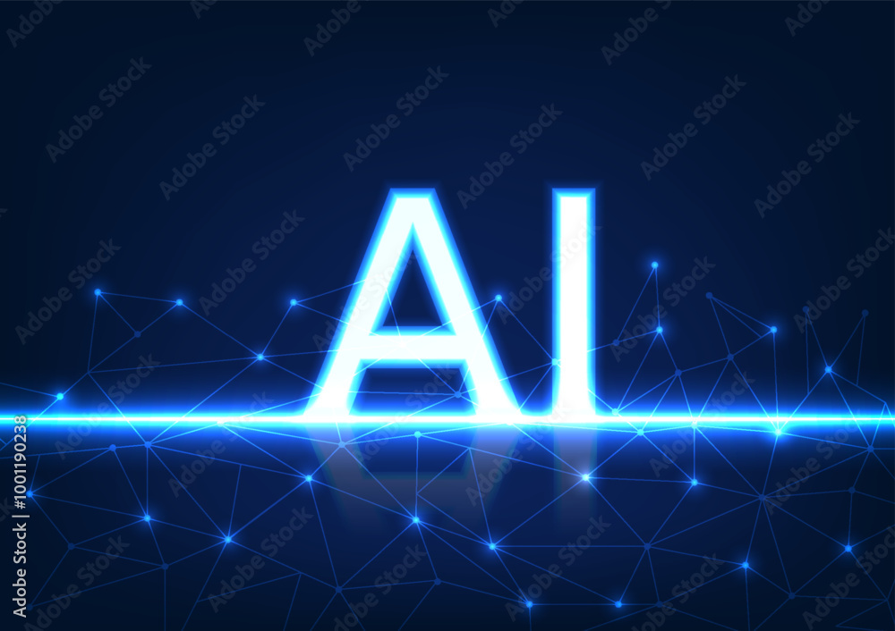 Poster artificial intelligence technology, ai, is in the center, with connecting lines around it, represent