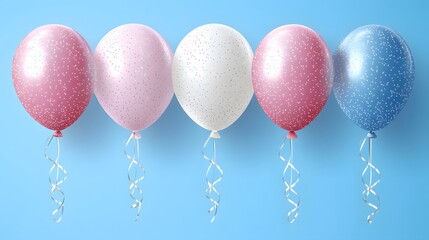 Balloons and ribbons floating around Happy New Year greeting in a cheerful flat vector style