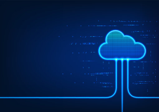 Cloud technology with light lines connecting, showing digital data transfer and data reception through real-time internet network. Technology vector illustration.