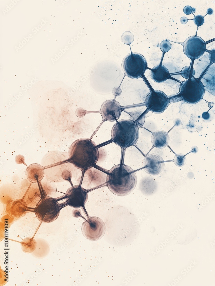 Poster abstract representation of molecular structures and chemical bonds in dynamic colors showcasing scie