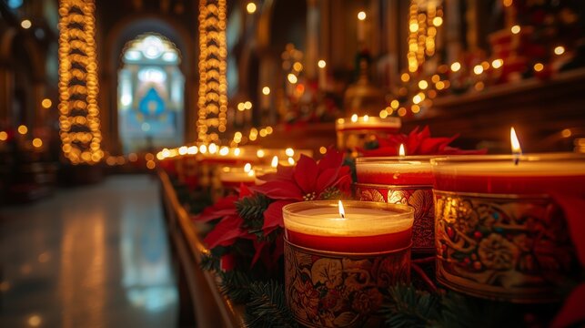 Decorative candles and flowers illuminate the Coptic church during Christmas celebrations