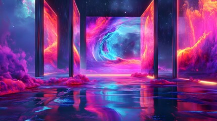 "Futuristic Neon Painting Radiating Digital Effects in a Boldly Lit Neon Room"
