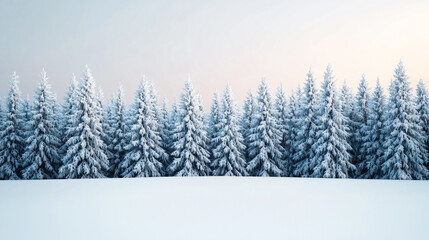 Fototapeta premium Peaceful Winter Forest with Snow-Covered Pine Trees at Dawn