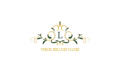 Exclusive color monogram with initial letter L. Vector illustration of company brand, emblem for restaurant, royalty, boutique
