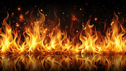 Fototapeta premium Translucent fire flames and sparks with horizontal repetition for dark s