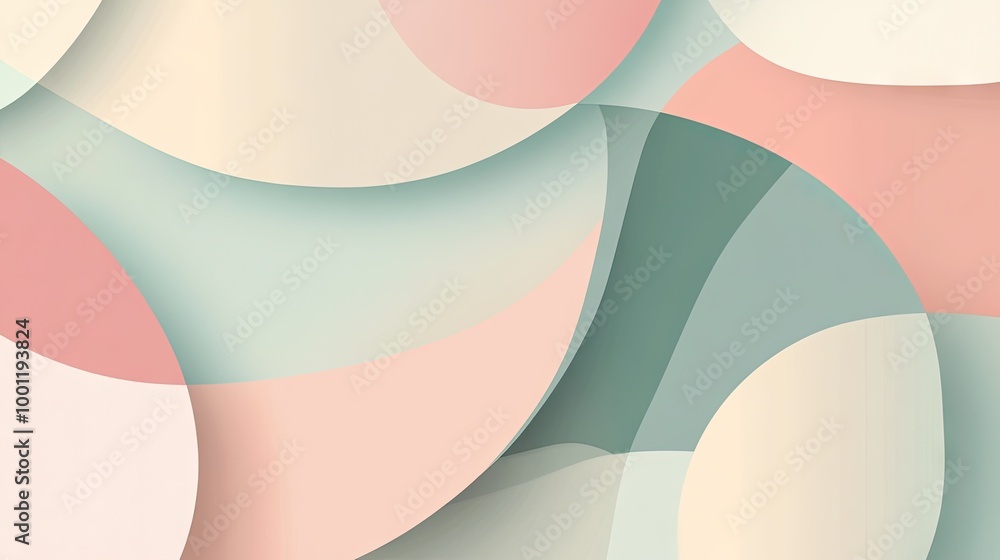 Poster abstract geometric banner featuring overlapping shapes in various sizes and soft tones, set on a pla