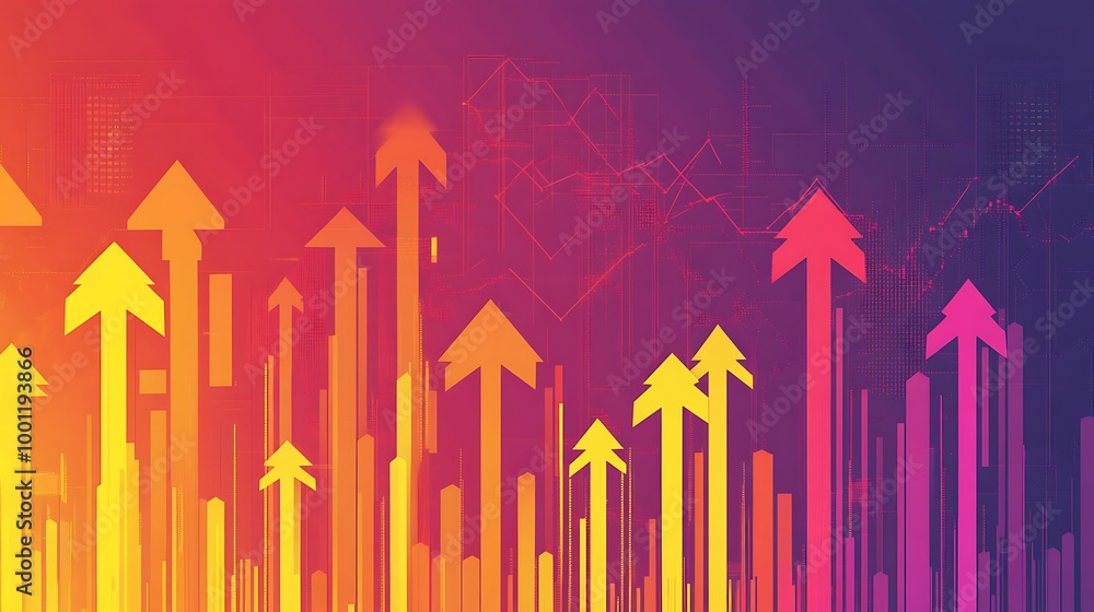 Poster abstract background with upward arrows representing growth and success.