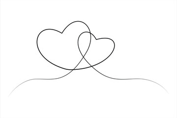 Two hearts continuous single line art drawing  Vector illustration isolated on white background