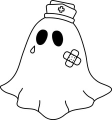 hand drawn halloween groovy ghost nurse doodle