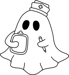 hand drawn halloween groovy ghost nurse doodle