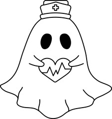 hand drawn halloween groovy ghost nurse doodle