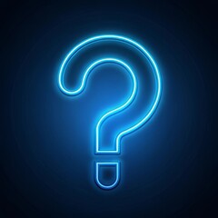 Naklejka premium Neon blue question mark on a dark background. Concept of questioning, problem-solving, knowledge seeking
