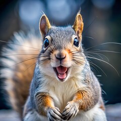 Obraz premium Angry and surprised squirrel with a funny and excited expression