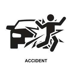 Accident icon. The black accident symbol isolated on background vector illustration.