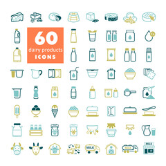 Milk, dairy products vector icon set
