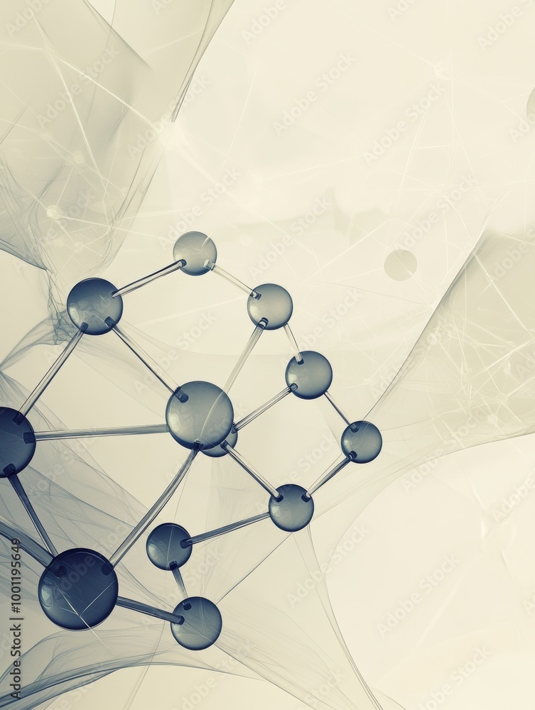 Poster an artistic display features molecules and chemical structures interconnected in a delicate arrangem