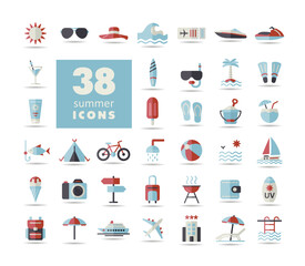 Summer vector isolated icons set. Summertime sign