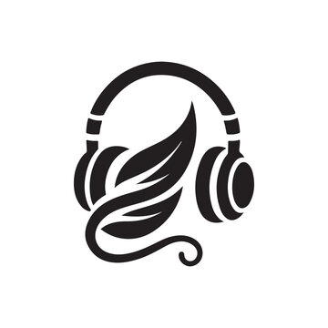 recommend clip art: Stylish Headphone Logo in Black with Leaf and Vine Accents – Simple Silhouette Headset Design, Floral Vector Illustration for Nature and Music Concepts, Minimalist Art