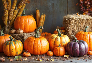 Halloween pumpkins background. Autumn, harvest
