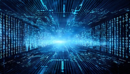 Obraz premium Digital binary code, blue matrix, cyberspace, data stream, virtual reality