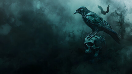 Raven and Skull Halloween Invitation Wallpaper