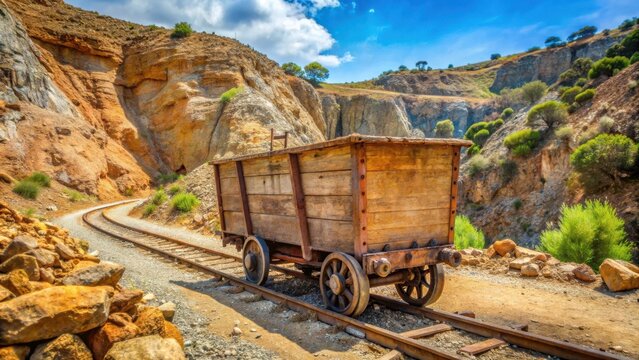 Rustic vintage mining cart at Montevecchio Mine in Sardinia Italy for industrial tourism