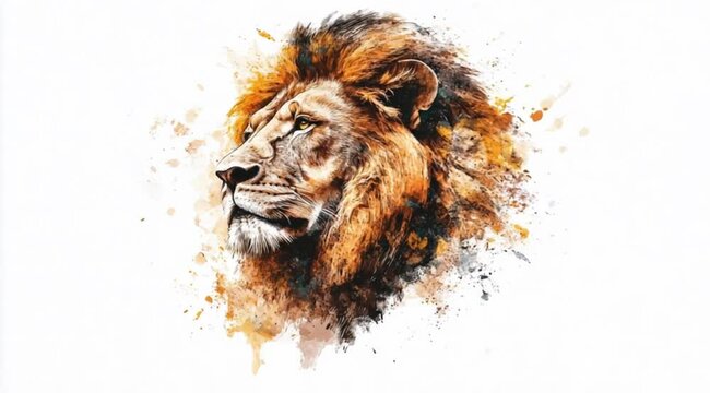 Lion Illustration in Colorful Ink Style