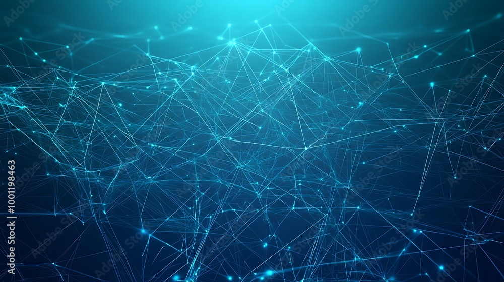 Poster Abstract digital background with connected lines and dots on a blue gradient background.