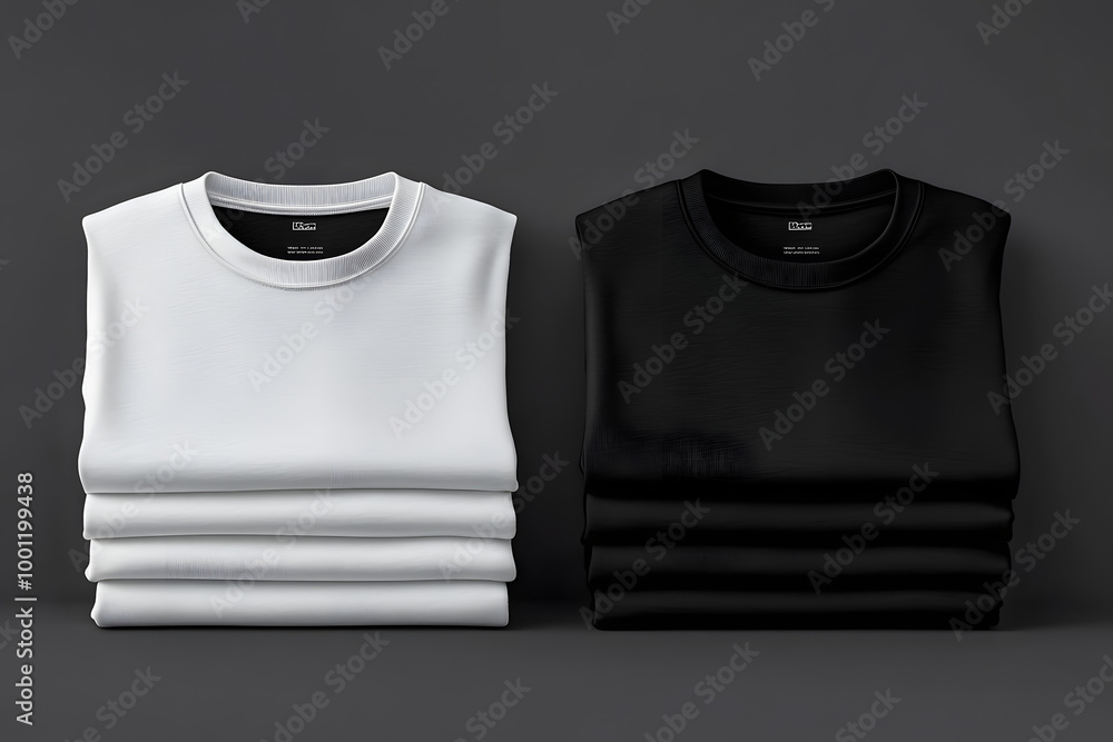 Poster this detailed mockup effectively showcases an appealing stack of neatly folded black and white tshir
