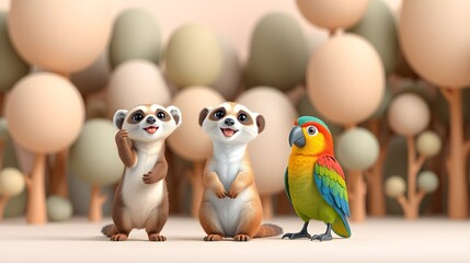 Obraz premium Tiny Animals in Minimalist Forest