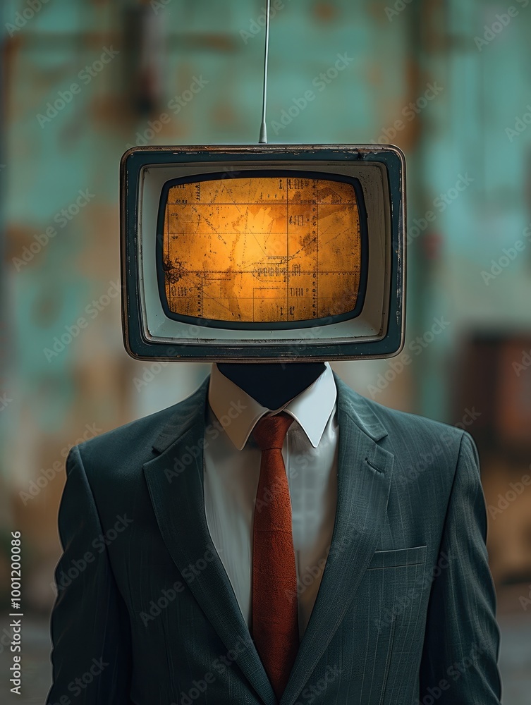 Aufkleber a business man with a retro tv instead of a head.