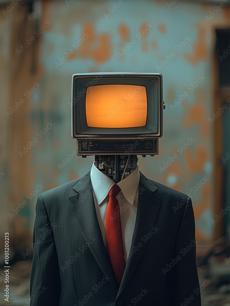 Aufkleber a business man with a retro tv instead of a head.
