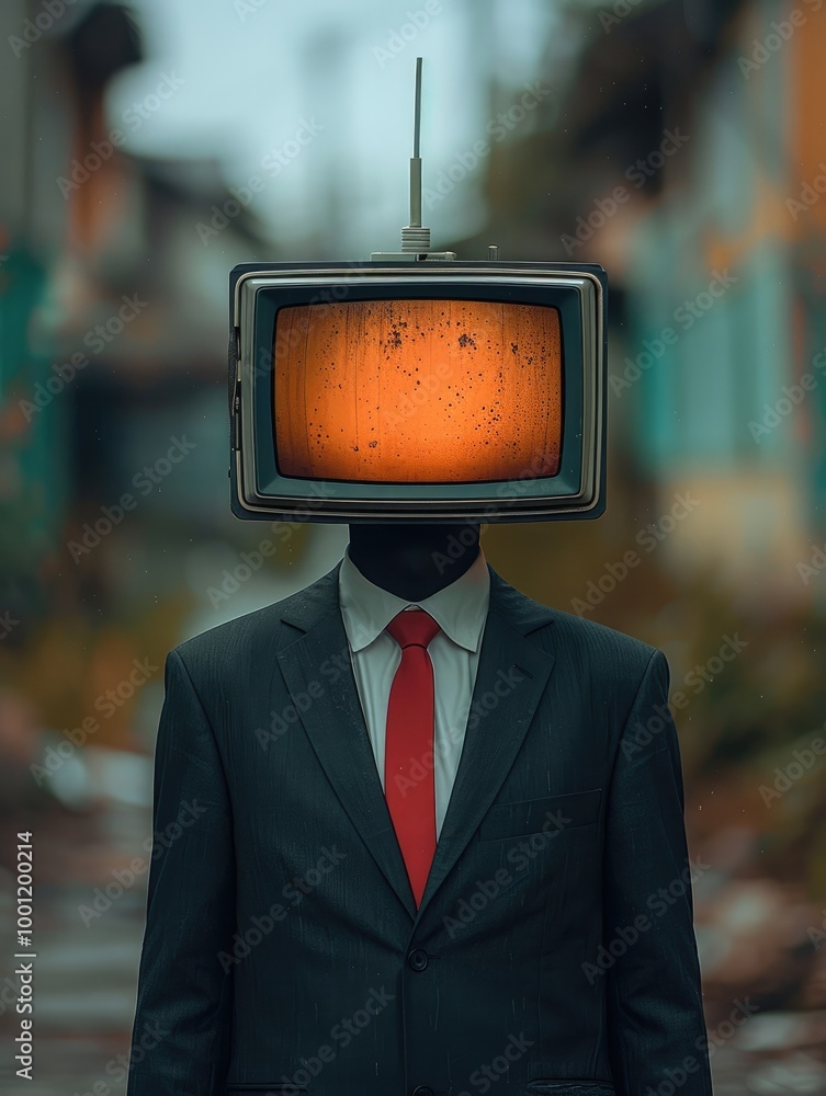 Aufkleber a business man with a retro tv instead of a head.