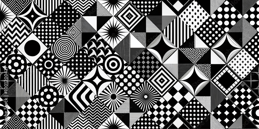 Poster high-contrast abstract texture featuring geometric patterns and shapes in black and white, ideal for