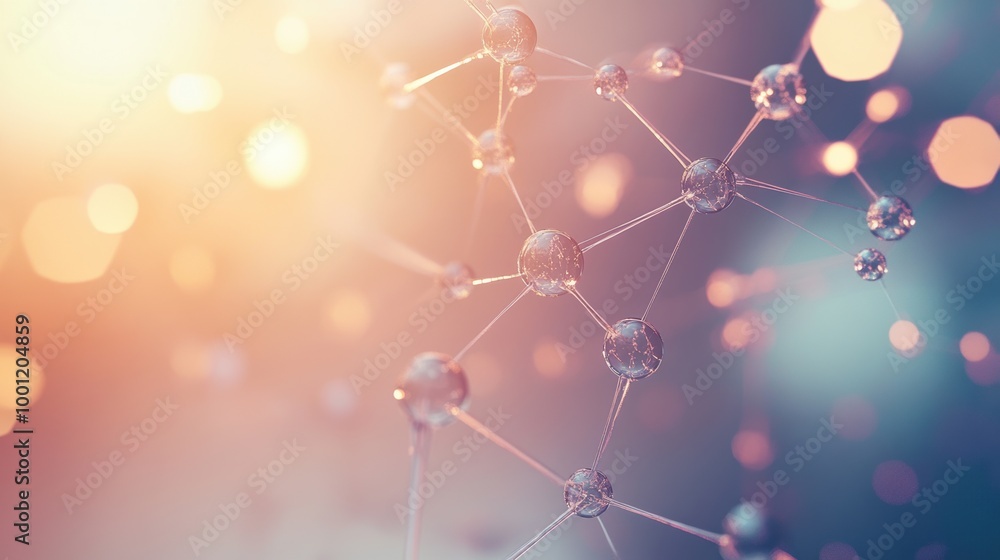Aufkleber Abstract representation of molecules and chemical structures in a soft, colorful background during a scientific exploration. Generative AI