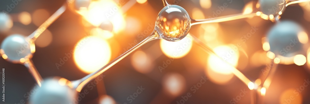 Poster glowing molecules and intricate chemical structures create an abstract design highlighting scientifi