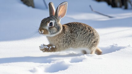 Naklejka premium Rabbit Bounding Through the Snow in Winter Landscape