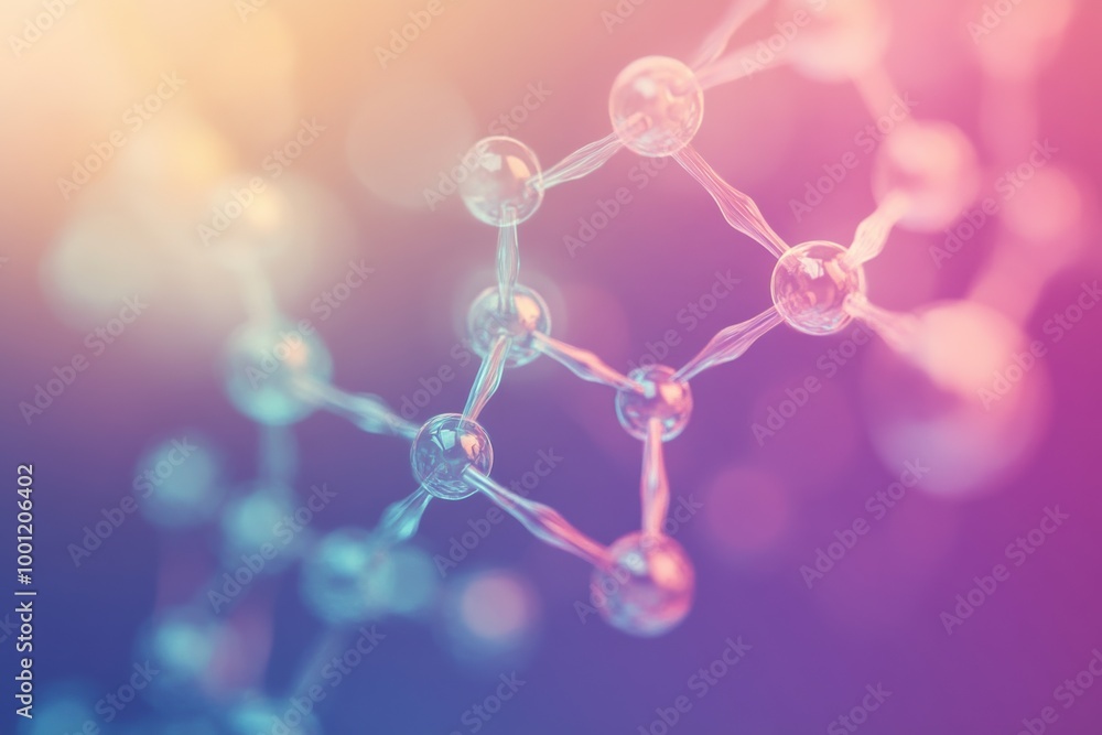 Poster abstract representation of molecules and chemical structures in vibrant colors illustrating the esse