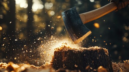 Axe Chopping Wood