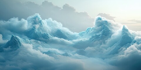 Floating island with pine trees and misty mountains in a dreamy sky